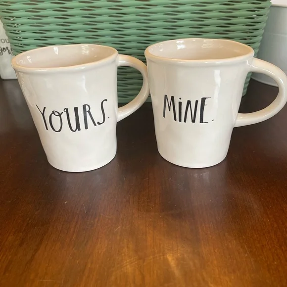 Rae Dunn Stem Print Cafe Mugs Mine/Yours - Set of - Picture 4 of 11